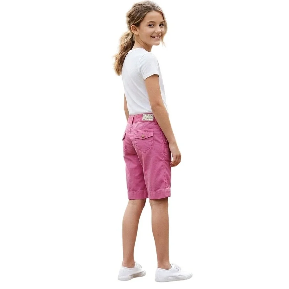 Ralph Lauren Girls Hot Pink Cotton Chinos Shorts with Plaid Lining Size 12